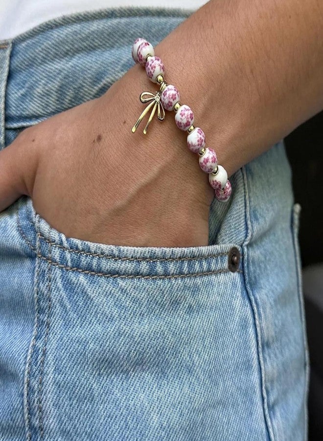 JAVARNV Bow Bracelet Necklace Set Beaded Bracelet Dainty Bow Pendant Necklace Jewelry Gift for Women - Image 3