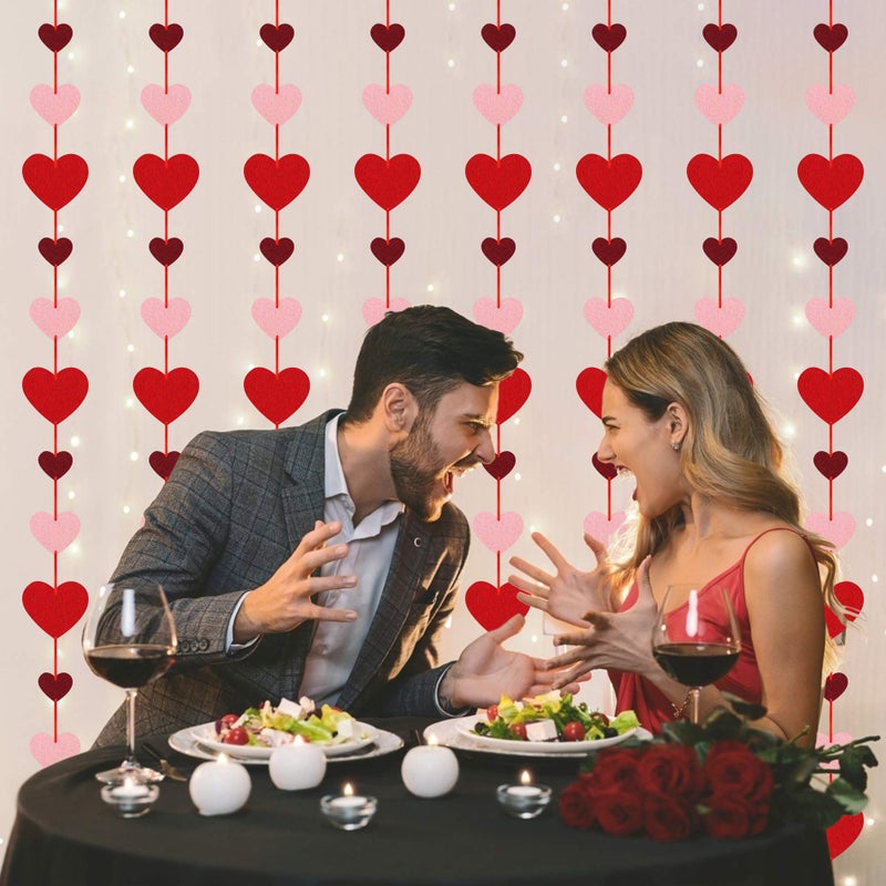 Partyprops 8 Packs Valentines Day Felt Heart Hanging String Garlands - NO DIY - Valentines Decorations - Valentine's Day Party Decorations Supplies - Valentines Burgundy Pink Red Heart Garland Decorations - Image 3