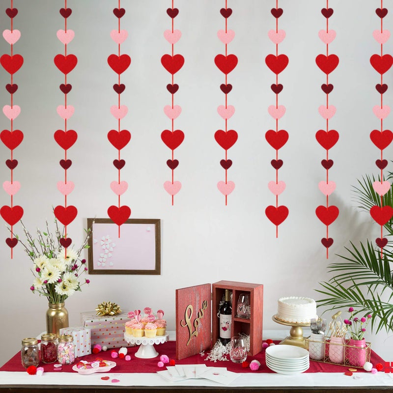 Partyprops 8 Packs Valentines Day Felt Heart Hanging String Garlands - NO DIY - Valentines Decorations - Valentine's Day Party Decorations Supplies - Valentines Burgundy Pink Red Heart Garland Decorations - Image 5