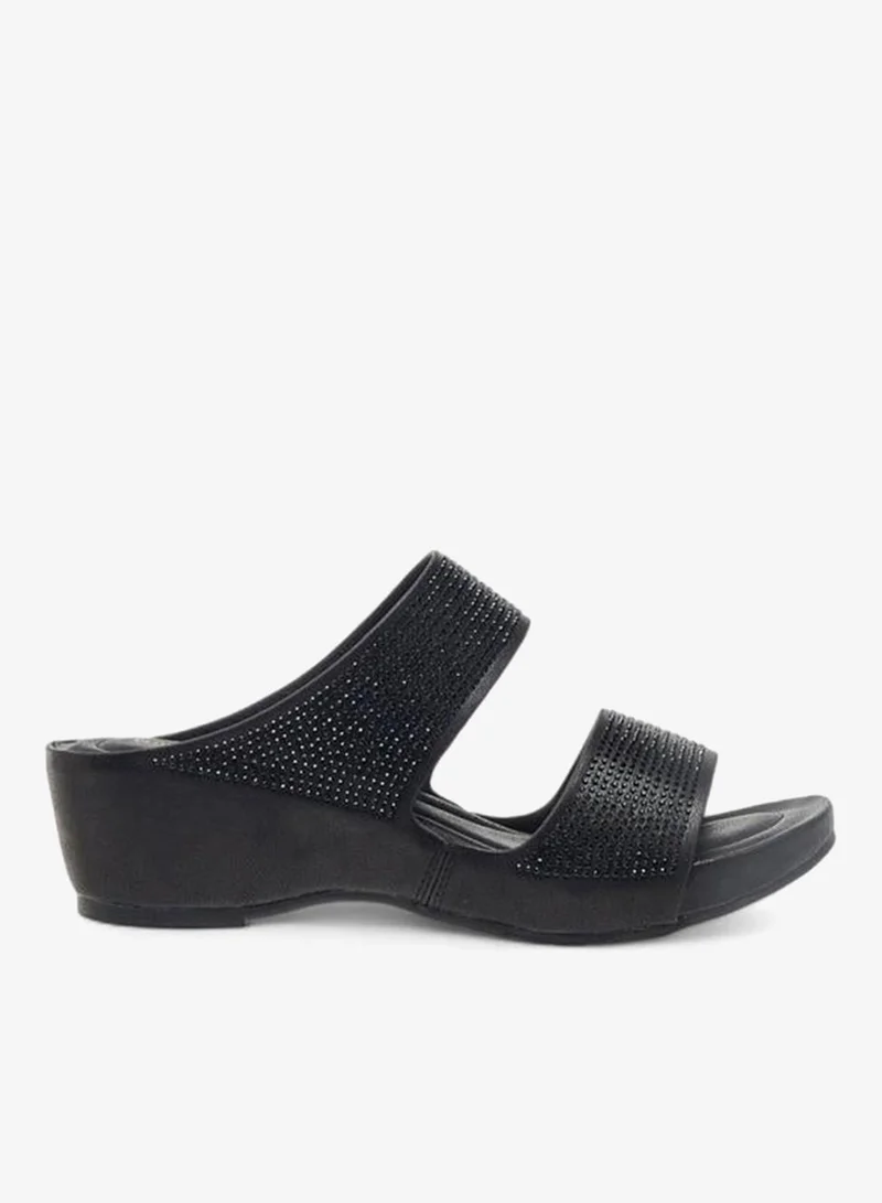 Womens Embellished Slip-On Sandals With Wedge Heels