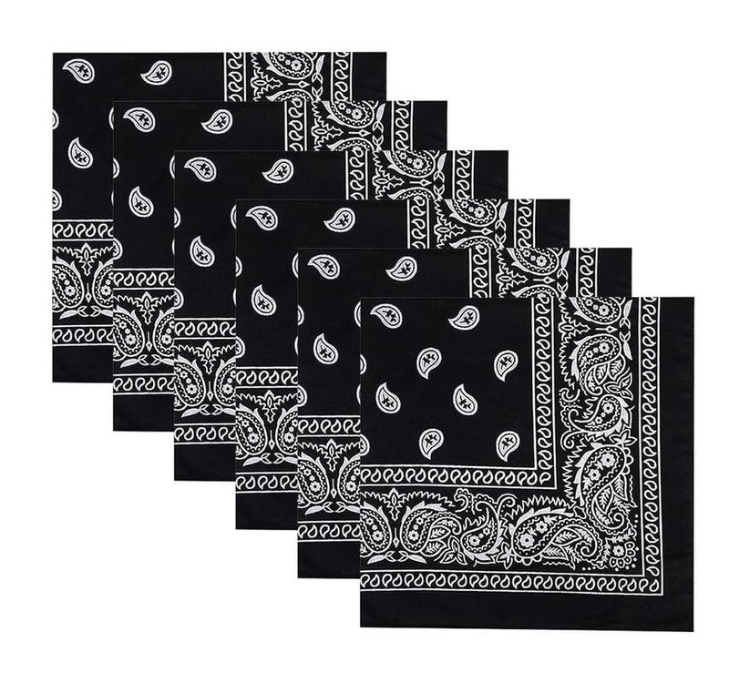 DIKHAWA Unisex Soft Breathable Cotton Paisley Printed Cowboy Bandanas,Headband,Scarf (BLACK_50CM X 50CM_Pack of 6) - Image 1