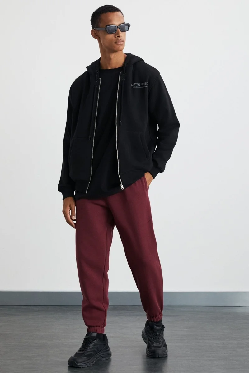 جريميلانج Kyoto Men's Soft Fabric Elastic Leg Relaxed 3 Thread Organic Cotton Red Sweatpants