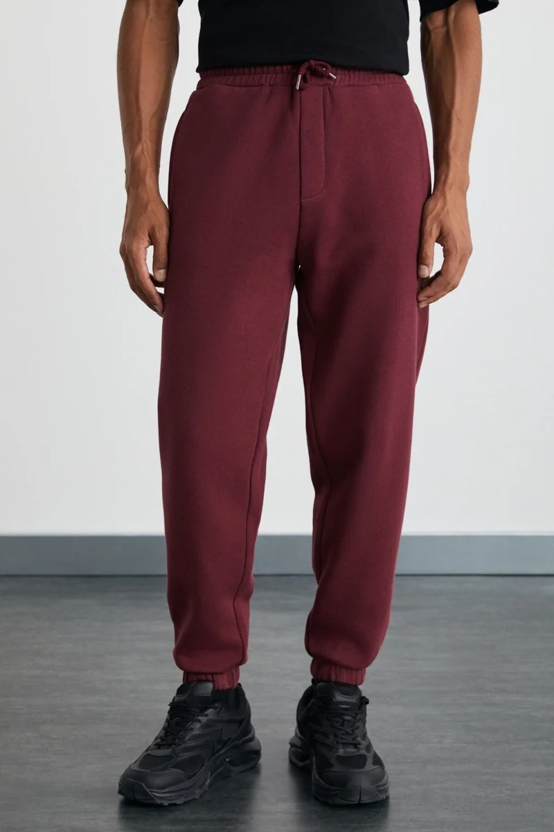 جريميلانج Kyoto Men's Soft Fabric Elastic Leg Relaxed 3 Thread Organic Cotton Red Sweatpants