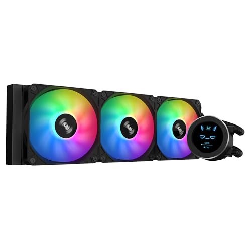 SAMA SM360 Black Adjustable Liquid Cooler LCD Display Screen with 3x120mm Addressable ARGB PWM Silent Fan 360mm AIO Radiator - Image 1