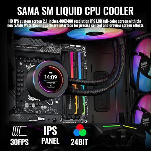 SAMA SM360 Black Adjustable Liquid Cooler LCD Display Screen with 3x120mm Addressable ARGB PWM Silent Fan 360mm AIO Radiator - Image 2