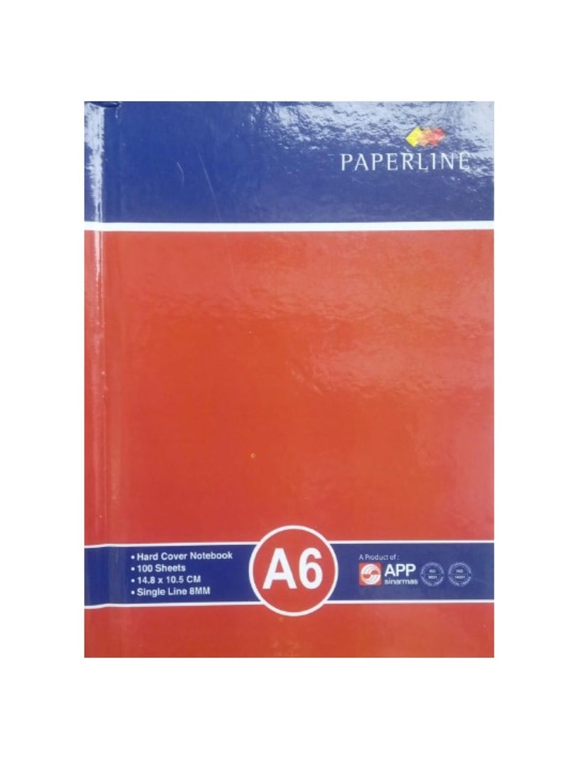 paperline Hard Cover Notebook 100 Sheets 14.8x10.5cm Single Line 8mm (color may vary) - Image 1