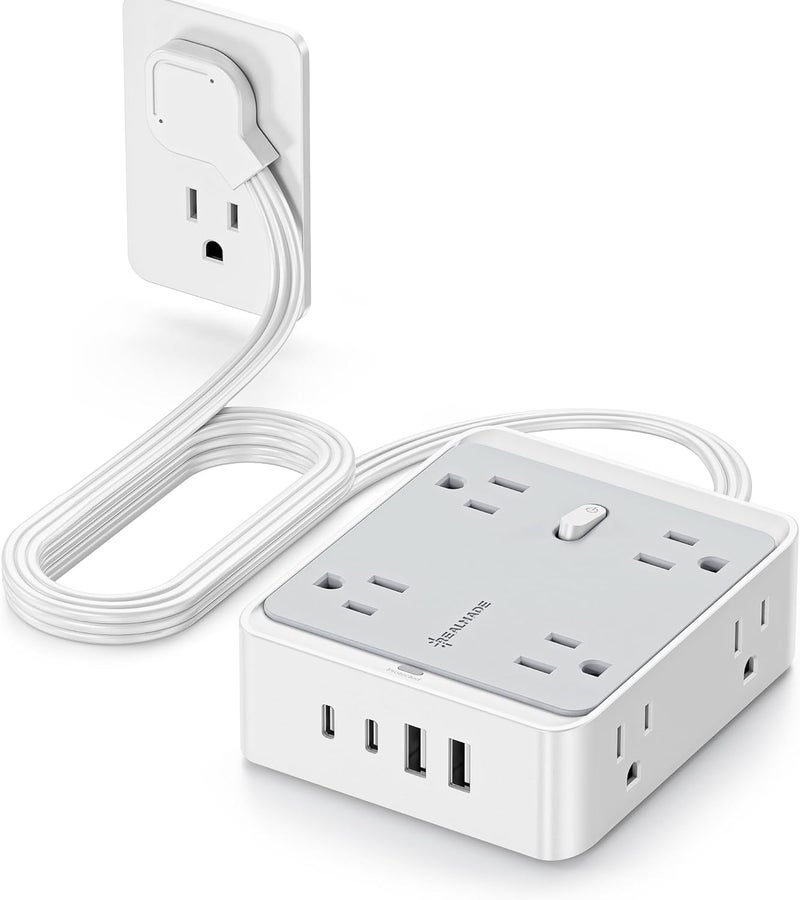 realmade Surge Protector Power Strip, 8 AC 4 UAB Power Strip with 950J Surge Protection, Flat Plug Outlet Extender, 5Ft Extension Cord, Wall Mount Desk Charging for Home Office， Gray & White - Image 1