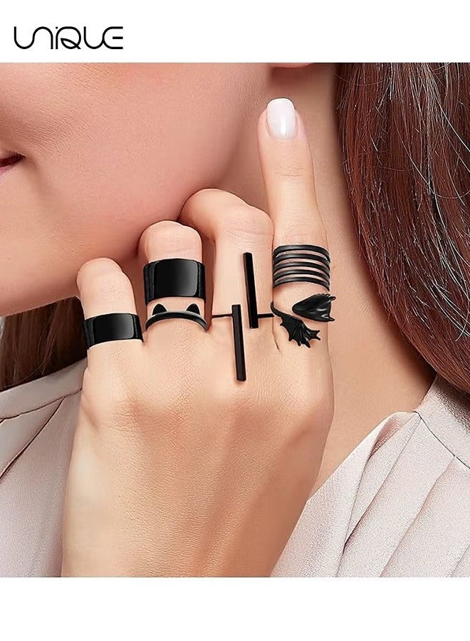 Unique 16 Pcs Open Punk Rings - Silver Black Vintage Rings - For Women, Girls, Men - Adjustable Vintage Rings - Image 4