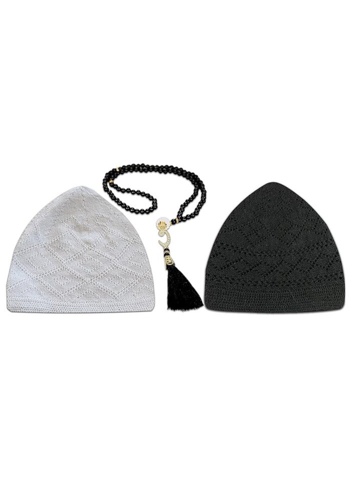 Rscy Kufi Hats for Men Muslim, Prayer Cap, Handicraft Taqiyah, Taqiyah Cap, Muslim Tasbih 99 Beads, Muslim Prayer Beads - Image 3