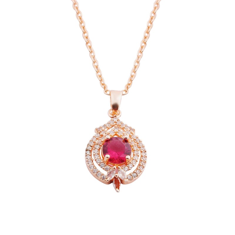 STYOLLO RoseGold Pendant Necklace American Diamond Jewellery Set For Women & Girls with Round Crystal Cubic Zirconias | Stylish Charm Pendants For Girls Gift, Valentine, Birthday-Pack of 1 - Image 1