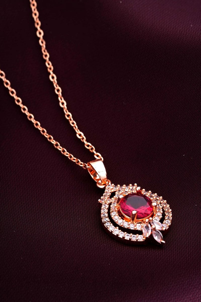 STYOLLO RoseGold Pendant Necklace American Diamond Jewellery Set For Women & Girls with Round Crystal Cubic Zirconias | Stylish Charm Pendants For Girls Gift, Valentine, Birthday-Pack of 1 - Image 5