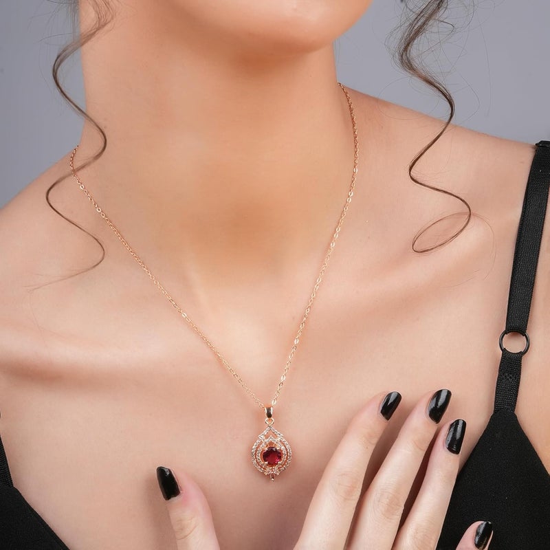 STYOLLO RoseGold Pendant Necklace American Diamond Jewellery Set For Women & Girls with Round Crystal Cubic Zirconias | Stylish Charm Pendants For Girls Gift, Valentine, Birthday-Pack of 1 - Image 3