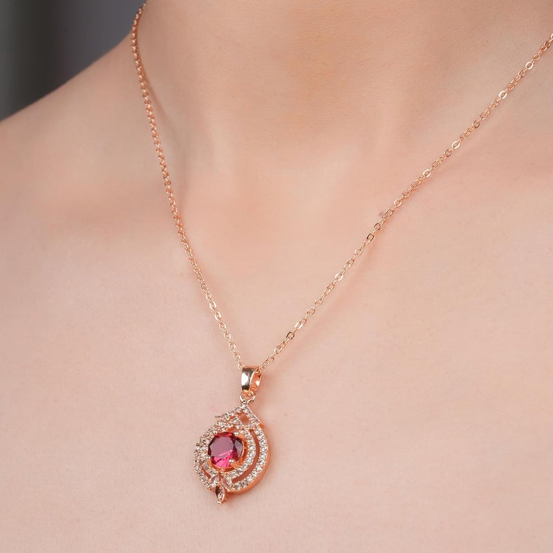 STYOLLO RoseGold Pendant Necklace American Diamond Jewellery Set For Women & Girls with Round Crystal Cubic Zirconias | Stylish Charm Pendants For Girls Gift, Valentine, Birthday-Pack of 1 - Image 2