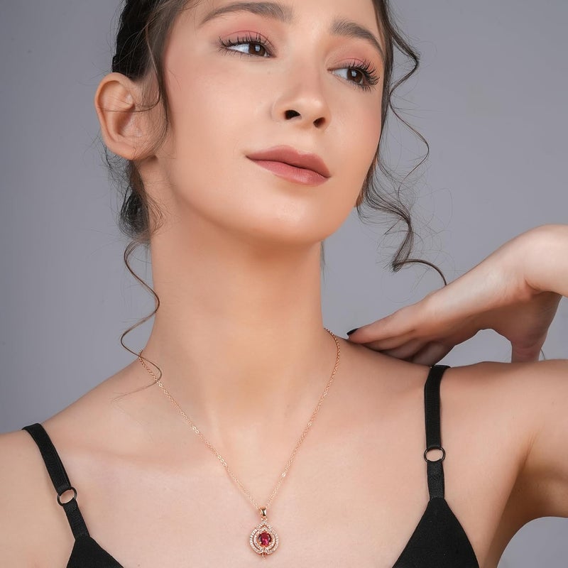 STYOLLO RoseGold Pendant Necklace American Diamond Jewellery Set For Women & Girls with Round Crystal Cubic Zirconias | Stylish Charm Pendants For Girls Gift, Valentine, Birthday-Pack of 1 - Image 4