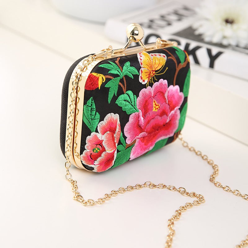Embroidered Embroidered Clip Box Evening Dinner Bag Fashionable All-Match Women'S Shoulder Crossbody Chain Bag - Image 3