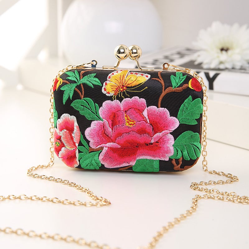 Embroidered Embroidered Clip Box Evening Dinner Bag Fashionable All-Match Women'S Shoulder Crossbody Chain Bag - Image 2
