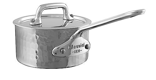 Mauviel MMinis Hammered Polished Stainless Steel Sauce Pan With Lid And Cast Stainless Steel Handles 354In Made in France - Image 1