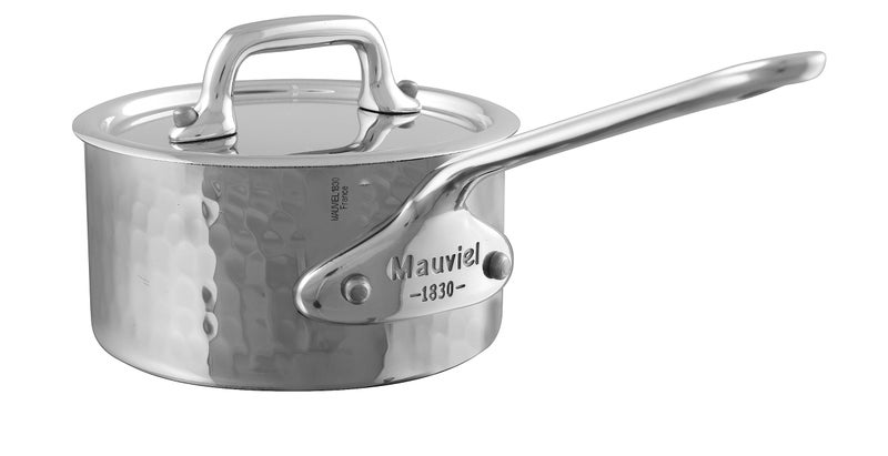 Mauviel MMinis Hammered Polished Stainless Steel Sauce Pan With Lid And Cast Stainless Steel Handles 354In Made in France - Image 2