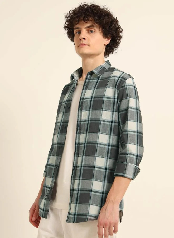 بوشيرت قميص فلانيل مطبع بنمط مربعات