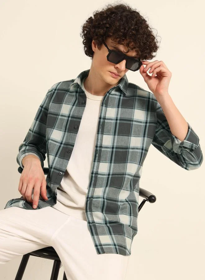 بوشيرت قميص فلانيل مطبع بنمط مربعات