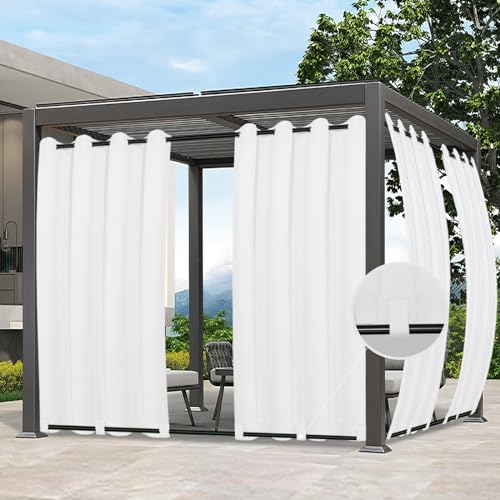 EasyGoing Outdoor Curtains Waterproof Windproof Weatherproof Curtain for Patio Cabana Porch Pergola and Gazebo Grommet Top and Tab Bottom Drape 1panel 54x84 inch White