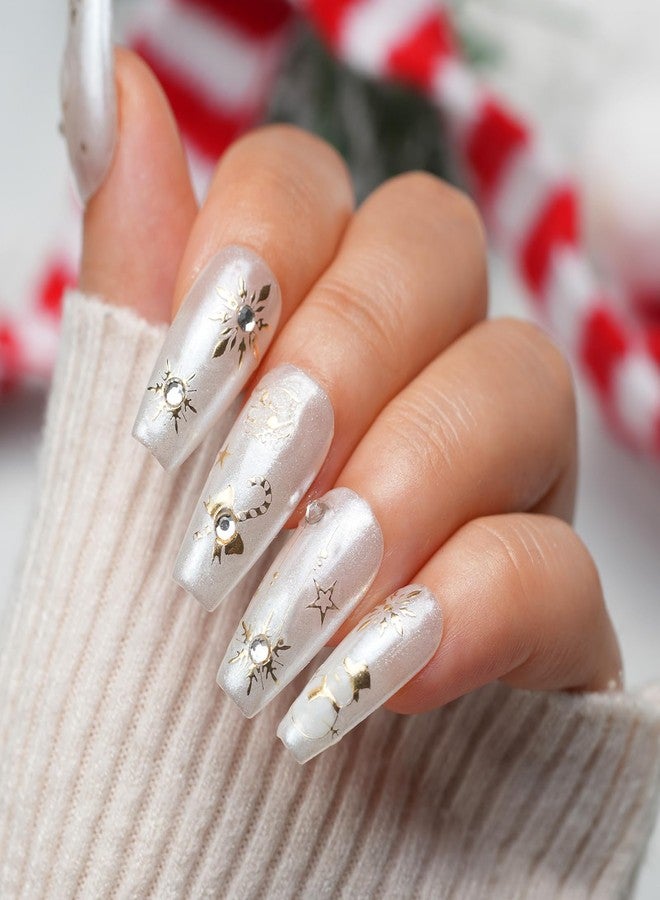 Pretty Diva PrettyDiva Christmas Nail Art Stickers - 3D Xmas Nail Art Sticker Decals for Winter Holiday, Gold Christmas Nail Stickers Self-Adhesive Nail Decals with Charms DIY Nail Decoration - Image 4