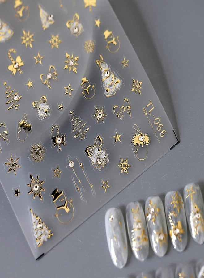 Pretty Diva PrettyDiva Christmas Nail Art Stickers - 3D Xmas Nail Art Sticker Decals for Winter Holiday, Gold Christmas Nail Stickers Self-Adhesive Nail Decals with Charms DIY Nail Decoration - Image 1