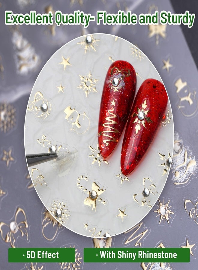 Pretty Diva PrettyDiva Christmas Nail Art Stickers - 3D Xmas Nail Art Sticker Decals for Winter Holiday, Gold Christmas Nail Stickers Self-Adhesive Nail Decals with Charms DIY Nail Decoration - Image 2