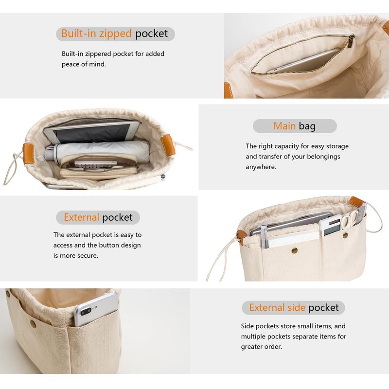 YONBEN Bag Divider Cotton Canvas Tote Organizer Insert large Handbag Extra Large Purse (L) - Image 3