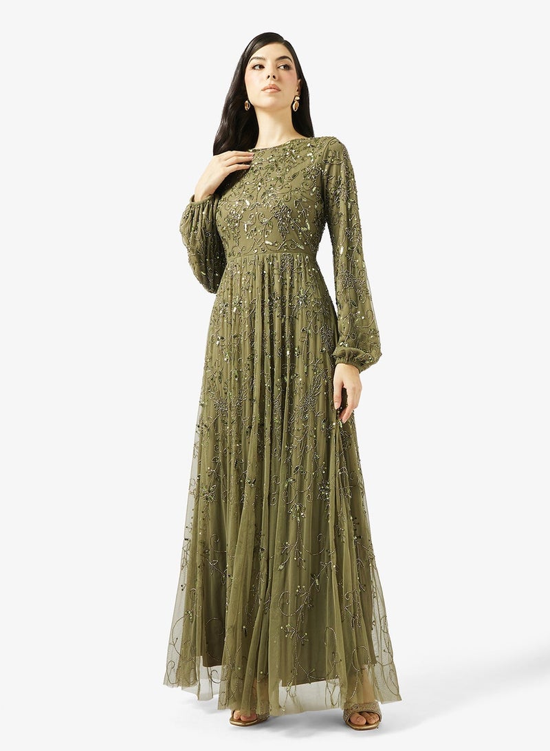 MARYISA Boat Neck  Sequin Maxi Dress - Image 4