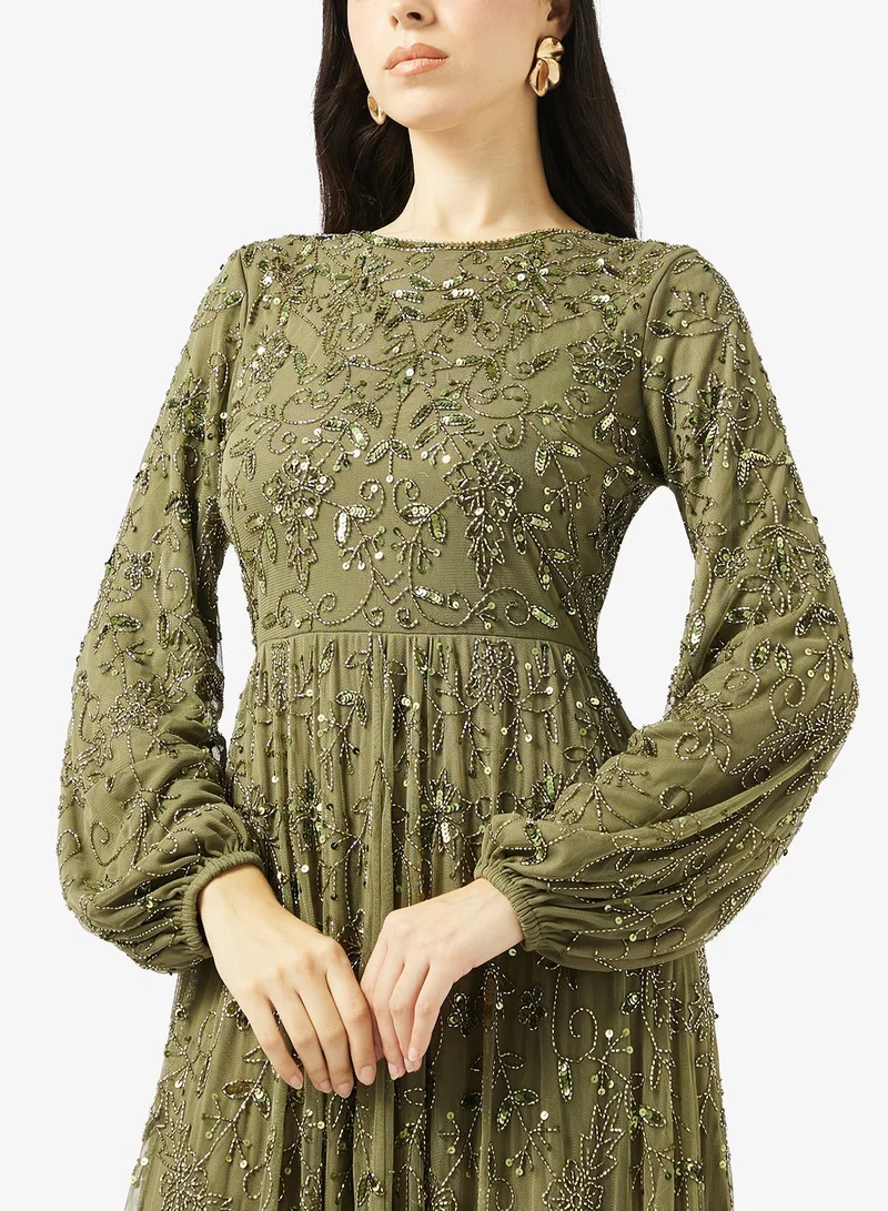 MARYISA  Boat Neck  Sequin Maxi Dress for Women | Best Price UAE