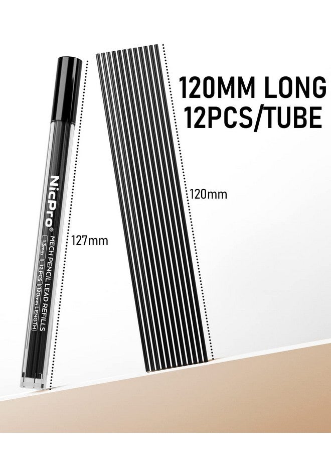 Nicpro 36 Pcs 1.3 Mm Lead Refills, Break Resistant Weatherproof Mechanical Pencil Refills 1.3 Mm (2B), 12 Pack Per Tube, Lead Length 120Mm, 3 Tubes- Black - Image 4