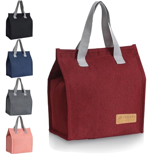 FERNYE Lunch Bag for Women/Men,Waterproof Reusable Portable Lunch Tote,Lunch Box Bag.Thermal Cooler Bag Ideal for Work/Party/l/Travel/Picnic(Light Red) - Image 1