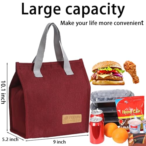 FERNYE Lunch Bag for Women/Men,Waterproof Reusable Portable Lunch Tote,Lunch Box Bag.Thermal Cooler Bag Ideal for Work/Party/l/Travel/Picnic(Light Red) - Image 5