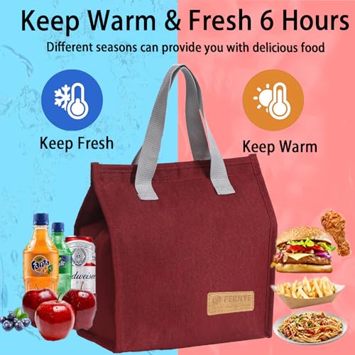 FERNYE Lunch Bag for Women/Men,Waterproof Reusable Portable Lunch Tote,Lunch Box Bag.Thermal Cooler Bag Ideal for Work/Party/l/Travel/Picnic(Light Red) - Image 2