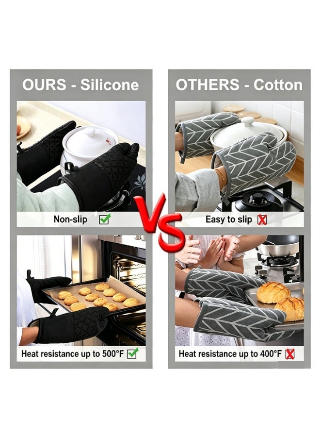 6 Pieces Grey Oven Mitt And Pot Holder Combo Extra Long High Heat Resistant Up To 500 Degree Non-Slip Silicone Surface Household Kitchen Gadget For Baking Grilling Cooking Microwave Use,Gift For Family & Friends - Image 4