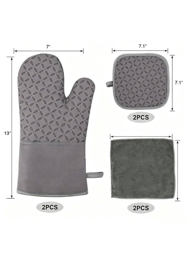 6 Pieces Grey Oven Mitt And Pot Holder Combo Extra Long High Heat Resistant Up To 500 Degree Non-Slip Silicone Surface Household Kitchen Gadget For Baking Grilling Cooking Microwave Use,Gift For Family & Friends - Image 5