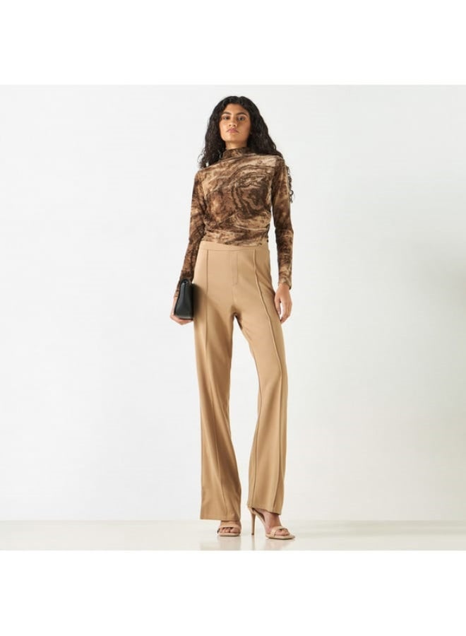 2Xtremz 2Xtremz Solid Flared Leggings with Pintuck Detail and Elasticated Waistband  - Image 1