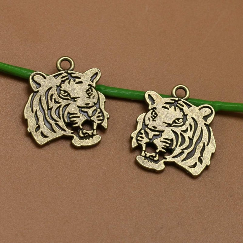 comfrt Tiger Head Charm DIY Pendant Jewelry Making Accessories for Necklace Bracelet Crafts (Bronze) 30pcs - Image 2