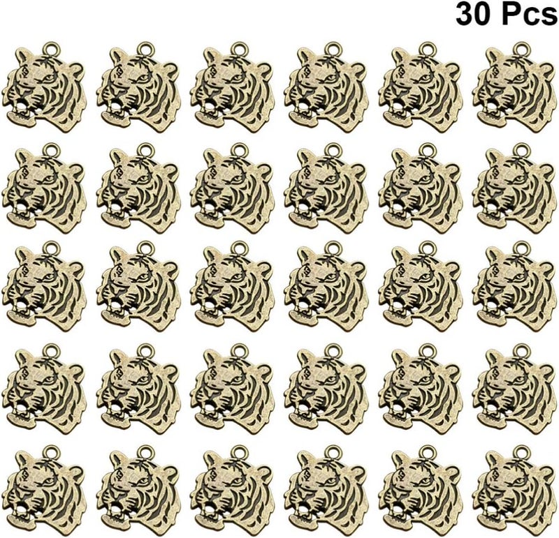 comfrt Tiger Head Charm DIY Pendant Jewelry Making Accessories for Necklace Bracelet Crafts (Bronze) 30pcs - Image 3