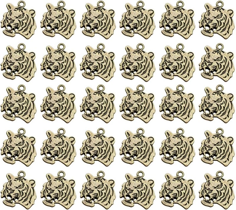 comfrt Tiger Head Charm DIY Pendant Jewelry Making Accessories for Necklace Bracelet Crafts (Bronze) 30pcs - Image 1