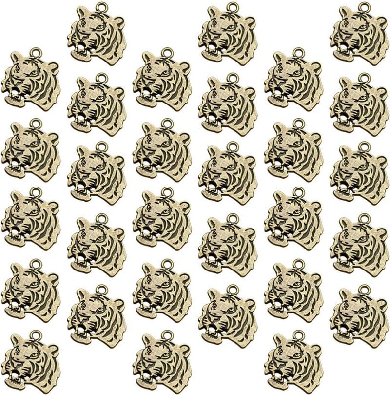 comfrt Tiger Head Charm DIY Pendant Jewelry Making Accessories for Necklace Bracelet Crafts (Bronze) 30pcs - Image 5