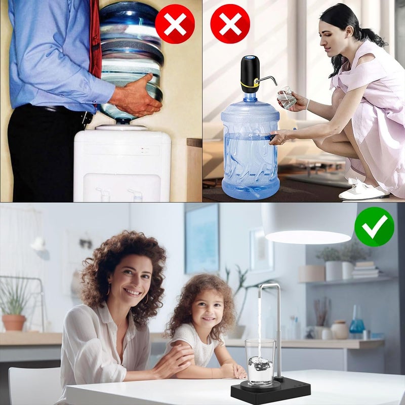 DeiryuRay Desk Water Dispenser- Intelligent Desktop Water Bottle, Automatic Water Pump for Universal Bottle Water Dispenser USB Charging Jug Pump for Home, Office, Outdoor (Black) - Image 3