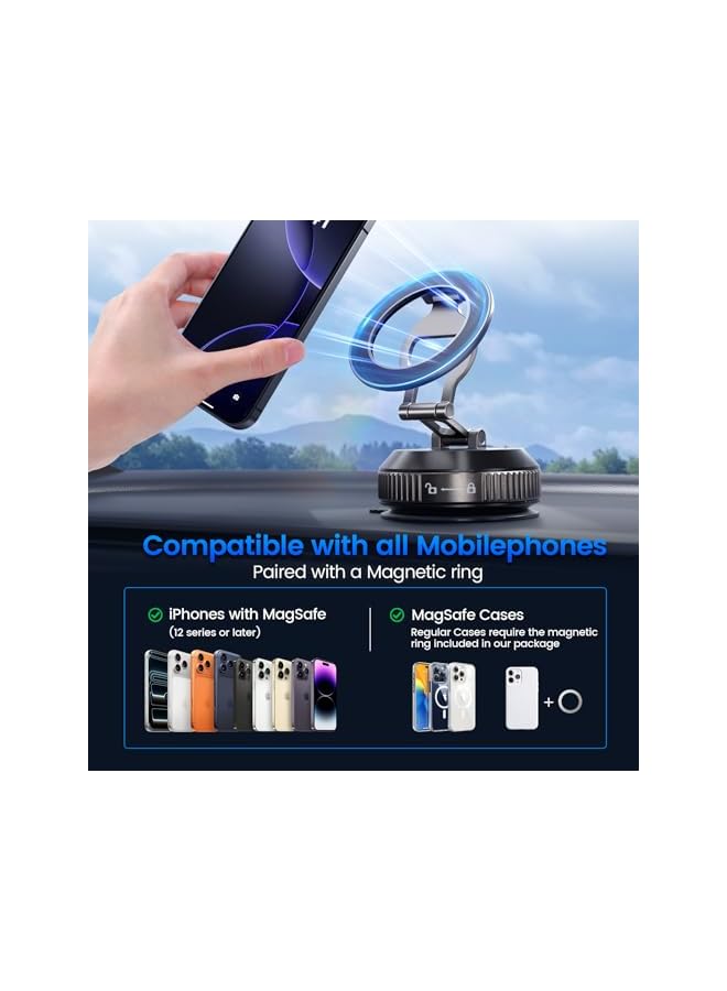 S-TOP Car Phone Holder Magnetic for Dashboard and Windshield, 360° Adjustable Foldable Phone Mount with Strong Suction Cup & N52 Magnet for iPhone 17/16/15/14/13/12 Series and MagSafe Phones - Image 3