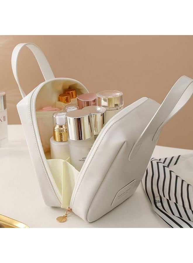 LOOKMINT Large Capacity Travel Cosmetic Bag, Portable Leather Waterproof Toiletry Bag Organizer Makeup Bag with Handle and Divider, Make Up Pouch with Zipper for Women - Image 3