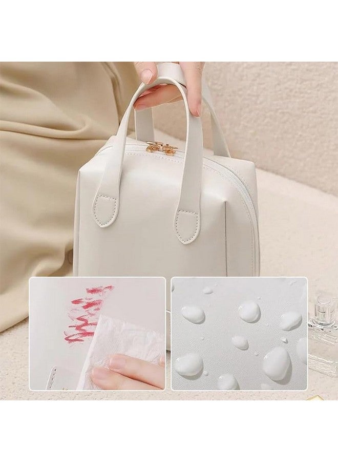 LOOKMINT Large Capacity Travel Cosmetic Bag, Portable Leather Waterproof Toiletry Bag Organizer Makeup Bag with Handle and Divider, Make Up Pouch with Zipper for Women - Image 5