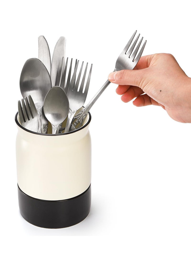 SYOSI Ceramic Tableware Barrel Ceramic Kitchen Utensil Holder with Drain Hole 5.7 x 3.9 inches  Utinsle Holders Home Accessories Countertop Cutlery Organizer for Spoons Forks and More - Image 1