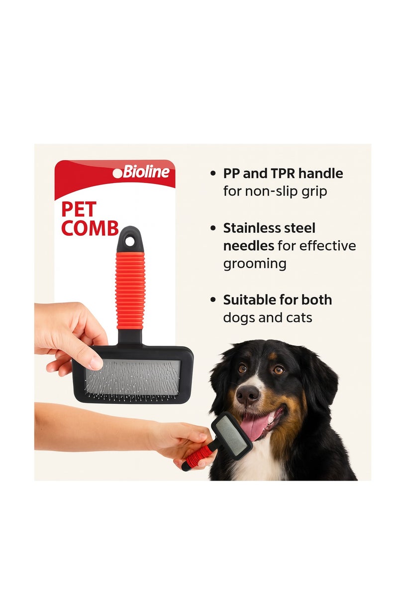 Bioline Pet Comb – Size M | Medium Grooming Brush for Cats & Dogs, Stainless Steel Teeth for Shedding & Detangling - Image 2