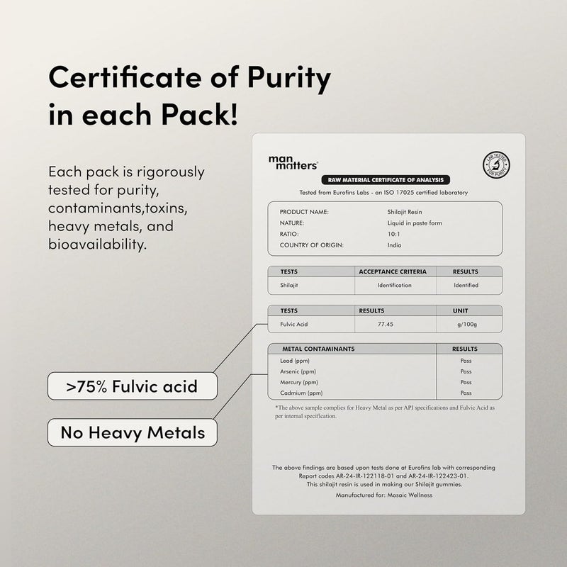 Man Matters جلوبي شيلجيت هيمالايا النقي مع 75% حمض فلفيك و KSM 66 أشواغاندا | يعزز القدرة على التحمل والقوة ويحسن مستويات الطاقة | بدون سكر مضاف | عبوة من 30 - Image 5