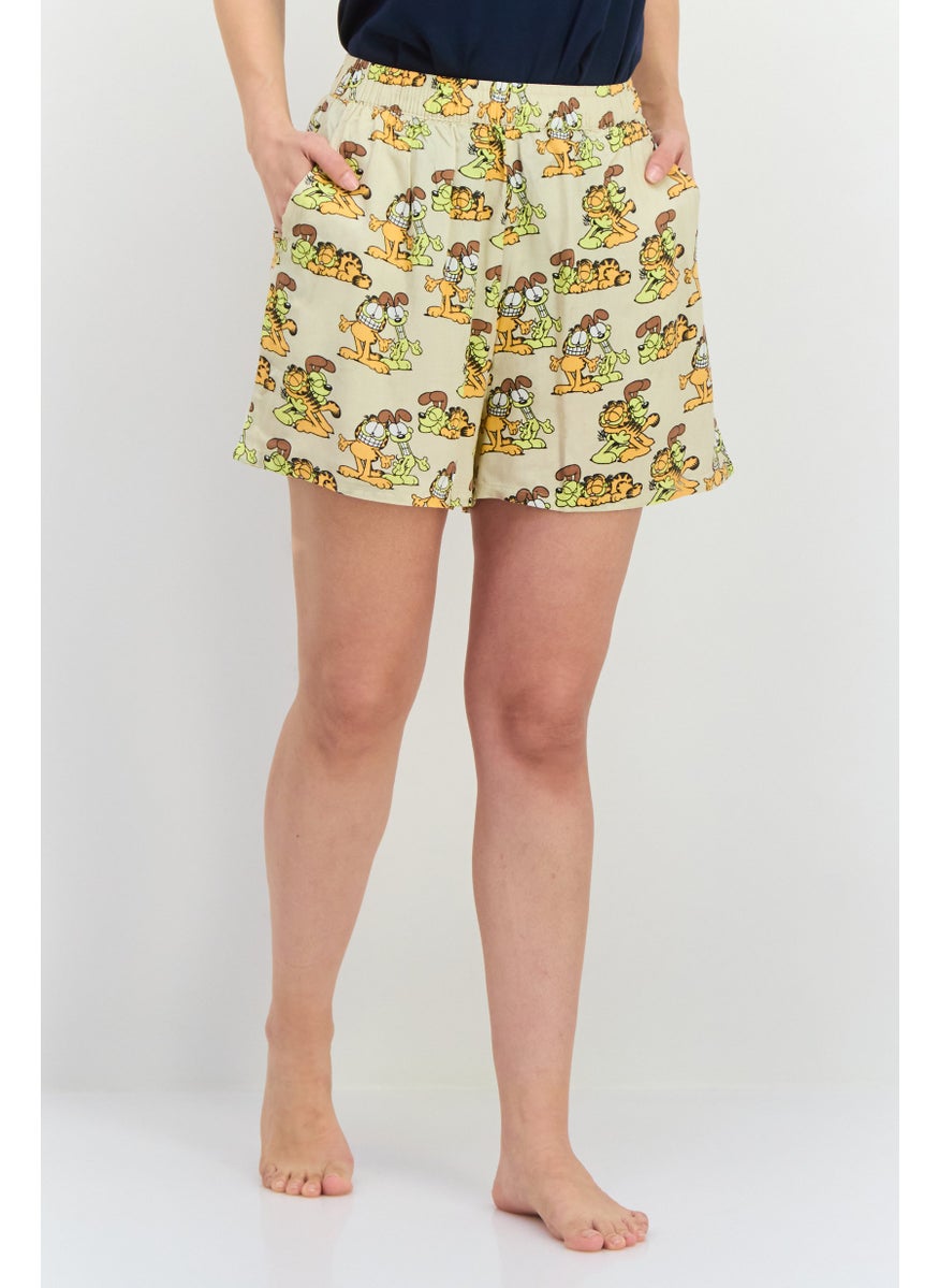 nickelodeon Women Garfield Graphic Print Pajama Shorts, Beige Combo  - Image 1